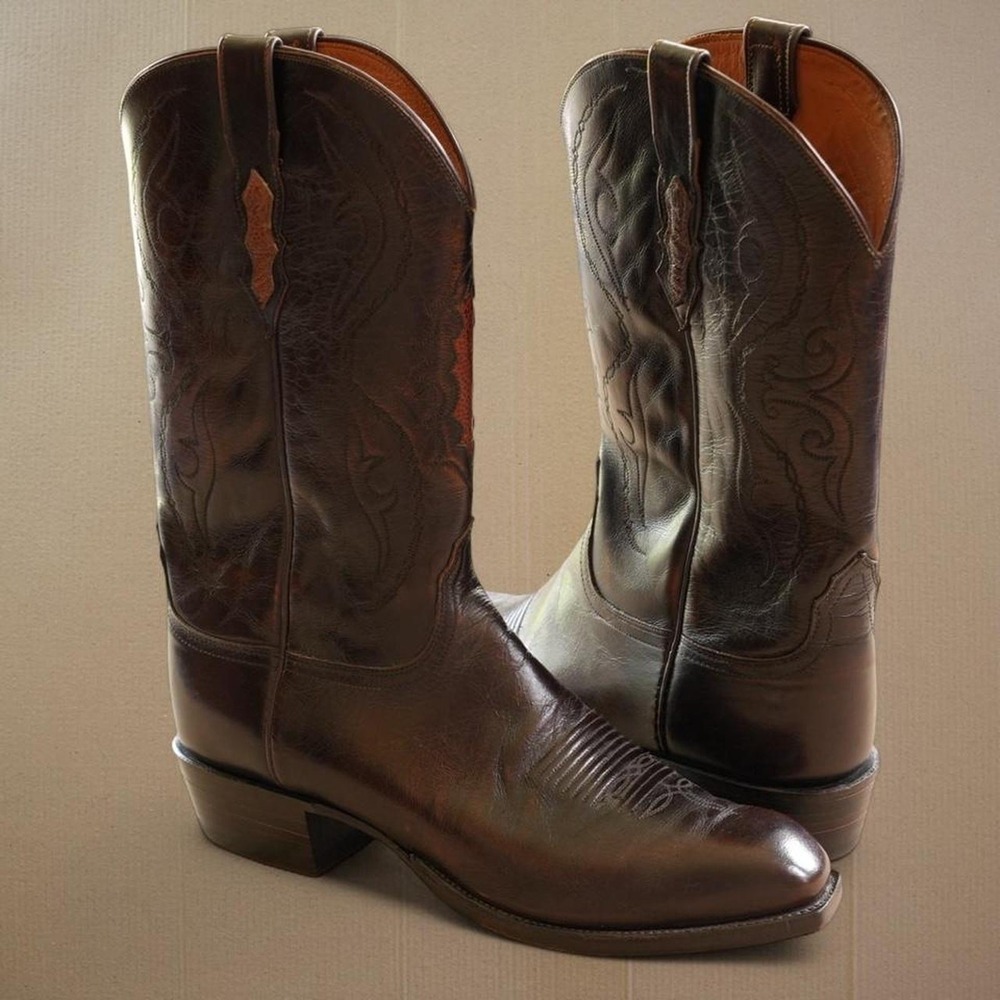 Lucchese 2000 Vtg Boots Mens Sz 11.5 Brown Leather Made in USA Western Toe Bug